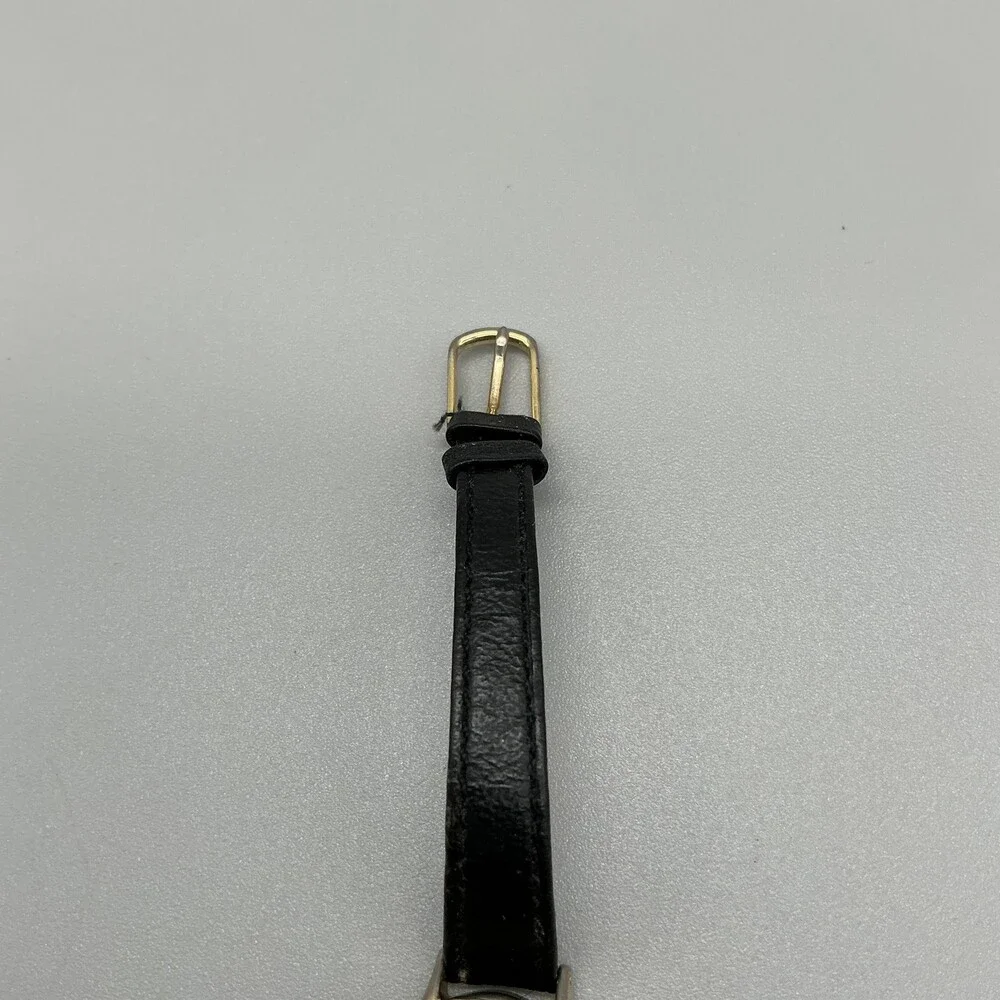 Vintage Q&Q Womens Watch 22mm Black Dial Gold Tone Manual Wind Leather Strap